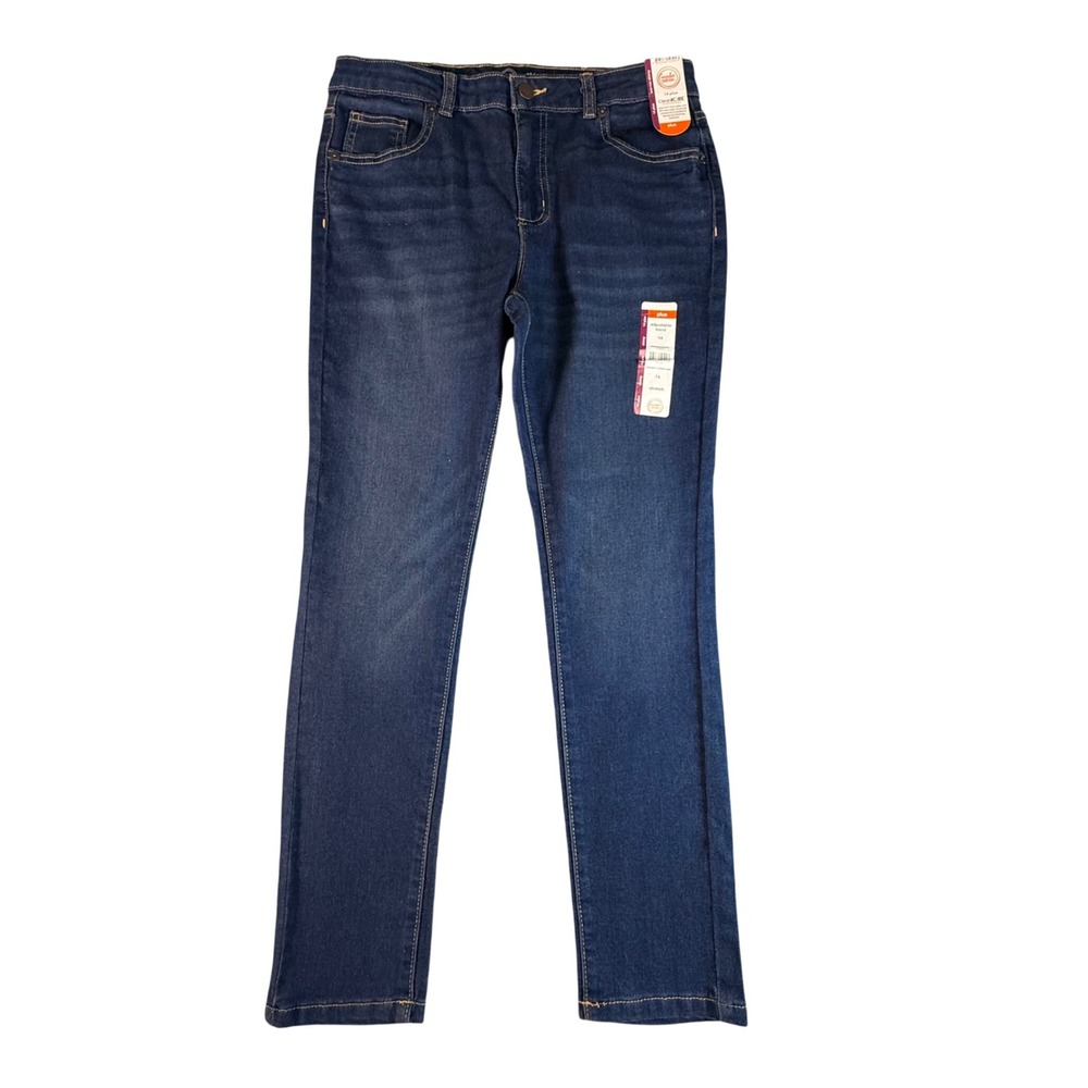 Wonder Nation Girls Plus 14 Skinny Mid Rise Jeans Dark Indigo Adjustable Waist